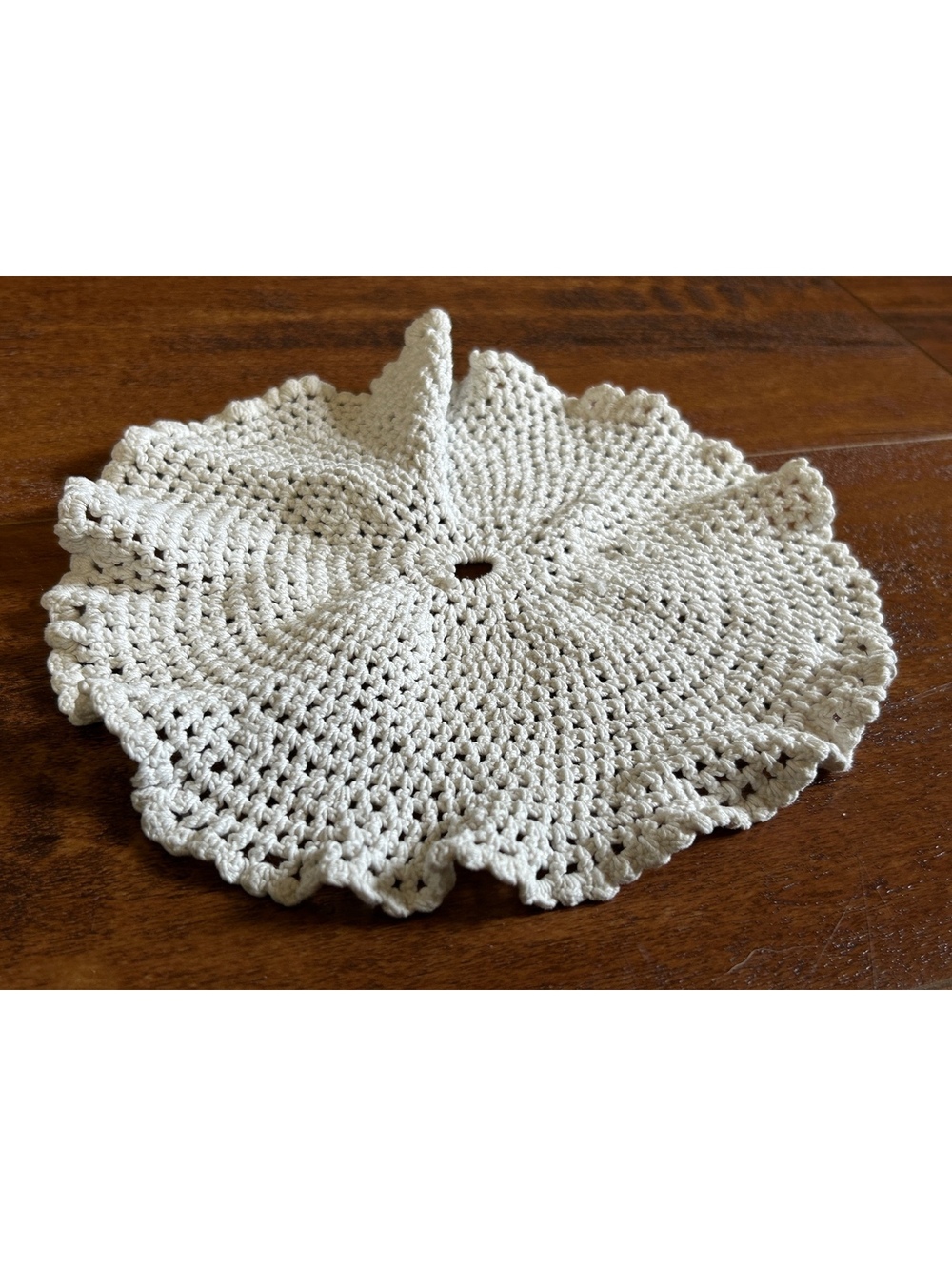 Hand Crocheted Small Round Cream Doily with Ruffled Edges - Picture 2 of 3